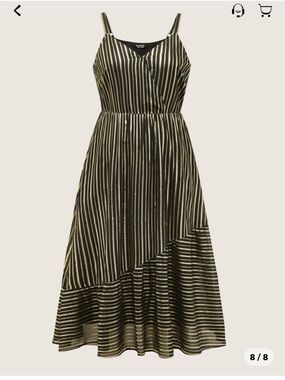 NWT-Bloomchic Black & Gold Striped V-Neck Midi Dress w/adjustable straps 14/16